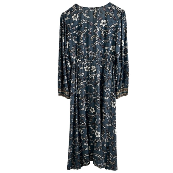 RAGA Anthropologie Long Sleeve Dress, Floral Grey Button Down V-Neck Midi, Small - Picture 4 of 7